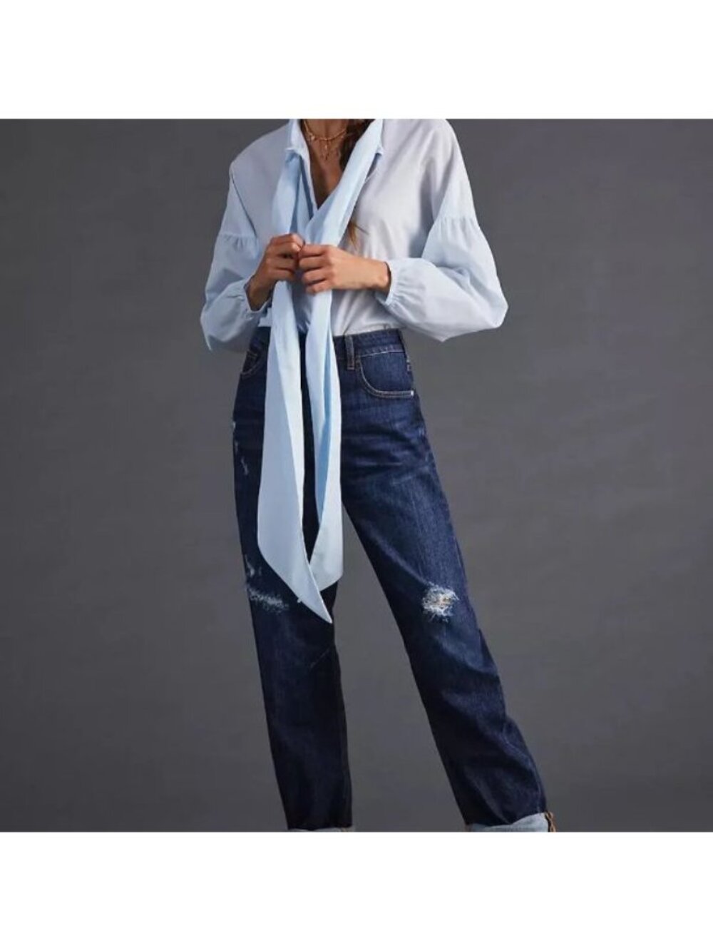 Pilcro Anthropologie Women 31 The Bow Boyfriend Jean Barrel Leg Distressed Dark